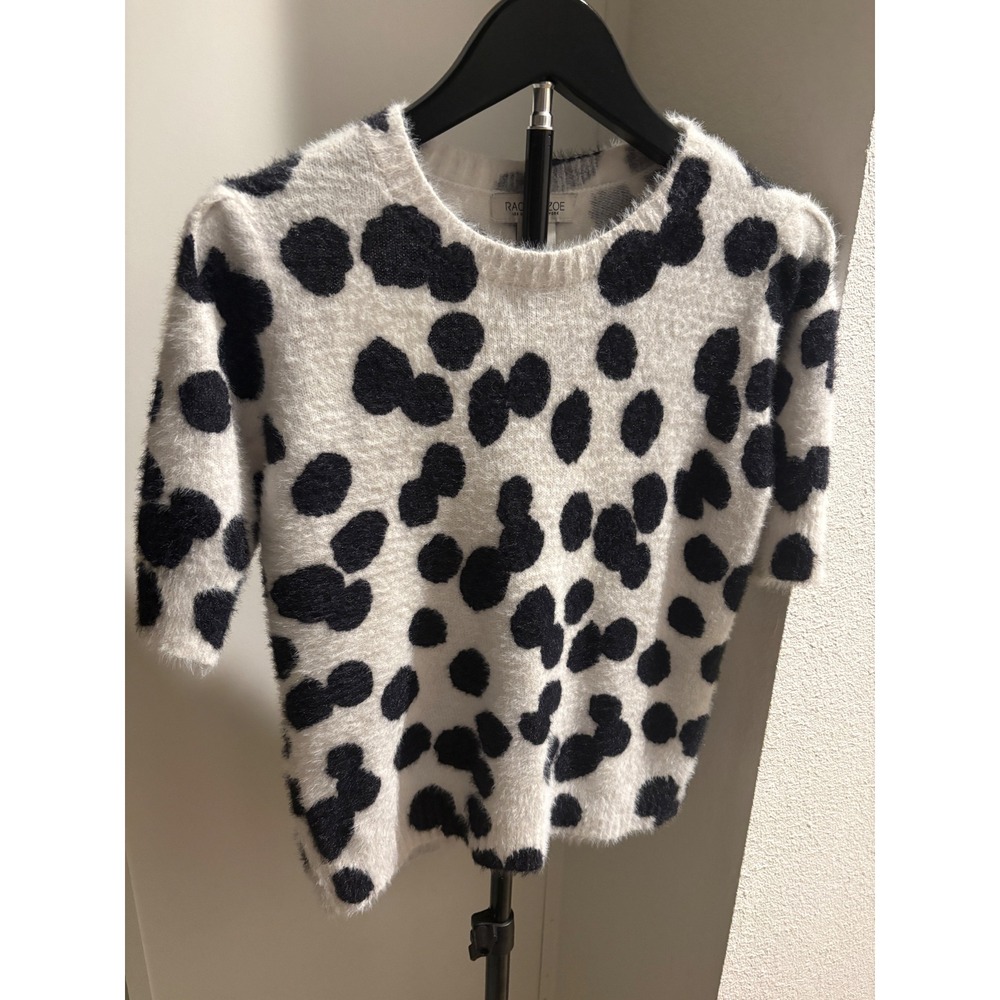 Rachel Zoe Womens Small Polka Dot Eyelash Knit Short Sleeve Sweater Chic Sz S - Picture 6 of 8